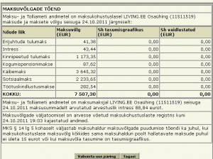 Maksu- ja Tolliameti andmed Living.ee OÜ maksuvõla kohta 24. oktoober 2011 seisuga.